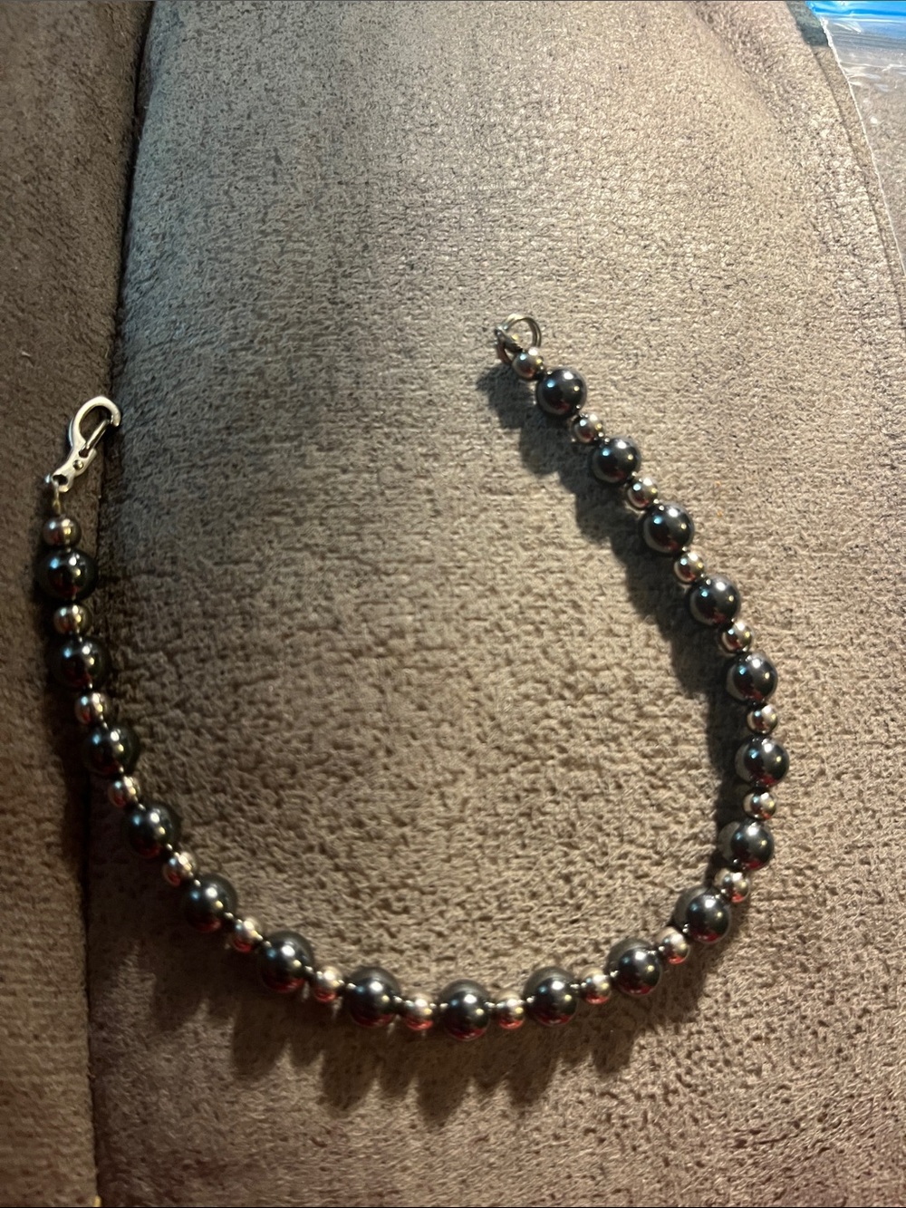 Classic Hematite Bead Necklace with Silver Accents - Women Jewelry 1879